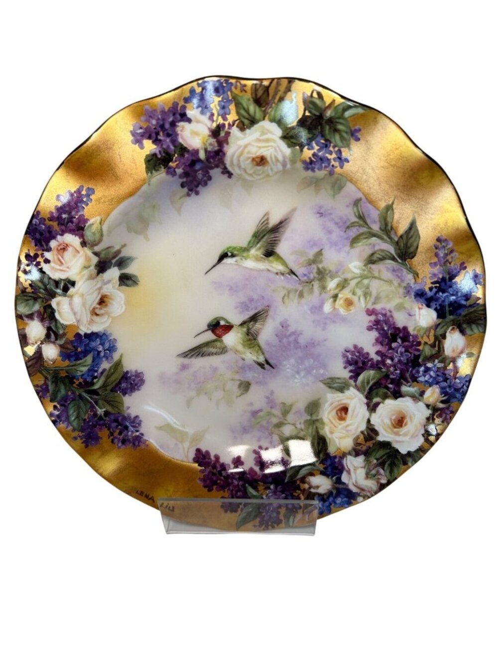 Lena Liu Crown Jewels Limited Edition Decorative Plate Hummingbirds Floral Gold